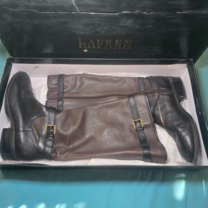 Lauren Ralph Lauren Marilla Knee High Boots Brown Black Leather 9B